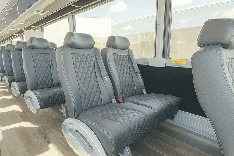 interior of Ann Arbor Minibus Company charter bus