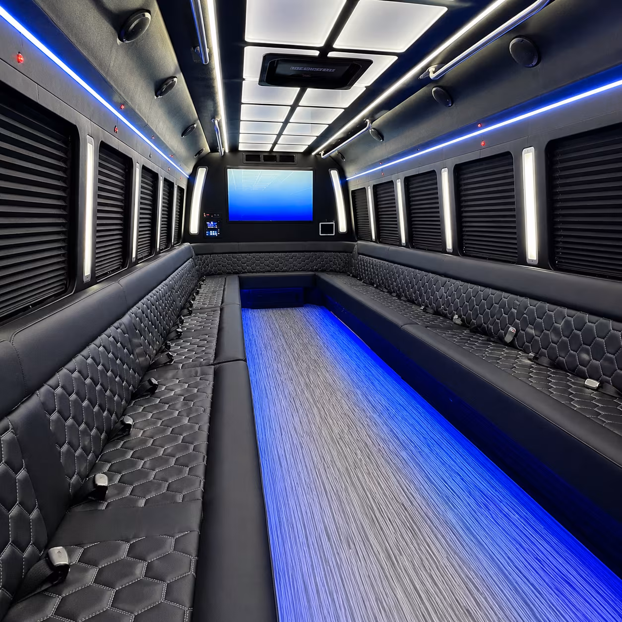 ann arbor 50 passenger party bus inside